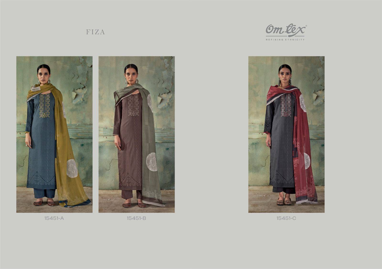 FIZA By OMTEX 15451 A TO 15451 C Beautiful Festive Suits Stylish Colorful Fancy Casual Wear & Ethnic Wear PREMIUM COTTON Dresses At Wholesale Price